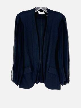 Lola & Sophie Size L Black Solid Chiffon Designer Blazer